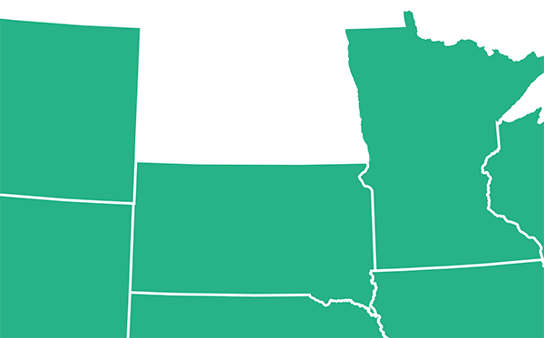 Us Map highlighting the state of North Dakota